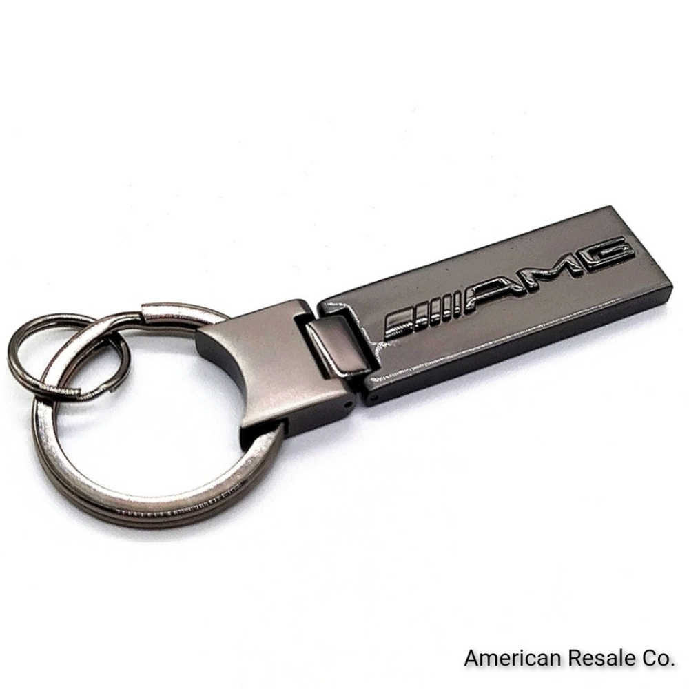 Genuine Mercedes Benz Gloss Gunmetal Silver Elongated Key Fob Keychain OEM NWOT